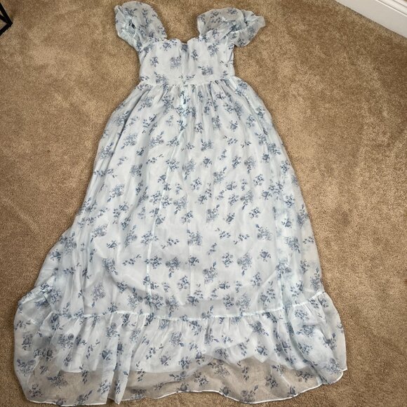 Storia Dress Womens M Blue Floral Coquette Ruffle Milkmaid Corset Puff Wedding - Picture 10 of 11